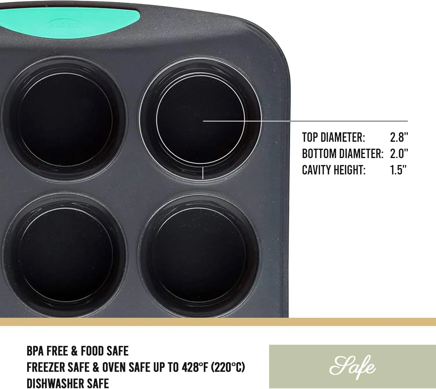 Trudeau Structure Silicone Muffin Pan – 12 Cup, Flexible Silicone with Hard Lining to Hold Shape, Non-Stick, BPA-Free, Dishwasher Safe, Heat Resistant to 428°F – Grey/Mint