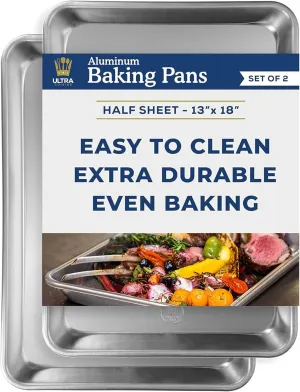 Ultra Cuisine Baking Sheet Pan Set of 2- Professional Bakeware for Roasting, Cooking & More - Food Safe, Warp Resistant, Bake Trays for Oven - Rimmed Half Cookie Sheets for Baking (Aluminum 18 x13")