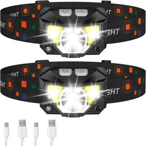 Ultra-Light Rechargeable Headlamp Duo: 1200 Lm Brightness, 8 Modes