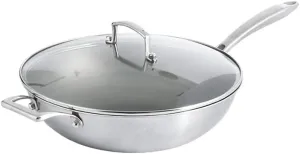 Uncoated Pure Titanium Wok, Lightweight, Energy-Saving Non-Stick Pan,A,