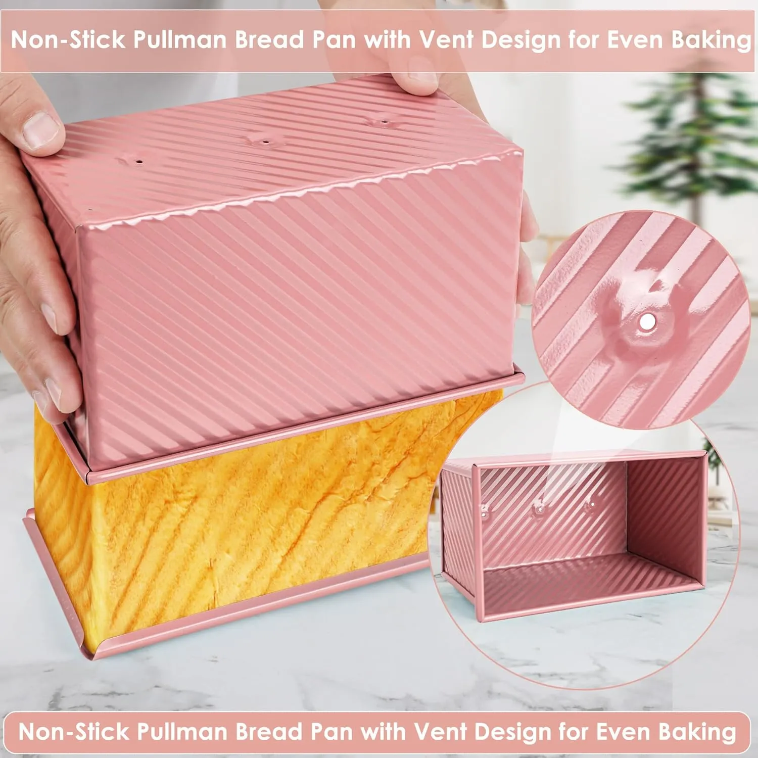 Unique Pink 1LB Bread Loaf Pan with Lid, Non-stick Safe Coating, Compact and Stylish Pullman Loaf Pan with Lid for Sandwich Loaves, Elevate Home Baking Aesthetics