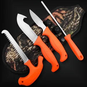 VALHALLA Hunting Knife Set, 4 Pieces Hunting Knives with Skinning Knife, Caping Knife, Bone Saw, Knife Sharpener, includes Nylon Sheath, Hunting Gifts for Men