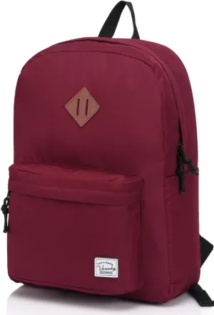 VASCHY Lightweight Backpack,20 Liters Classic Waterproof Collapsible Daypack for Sports and Traveling,Teenagers School Book Bag with Bottle Side Pockets Burgundy
