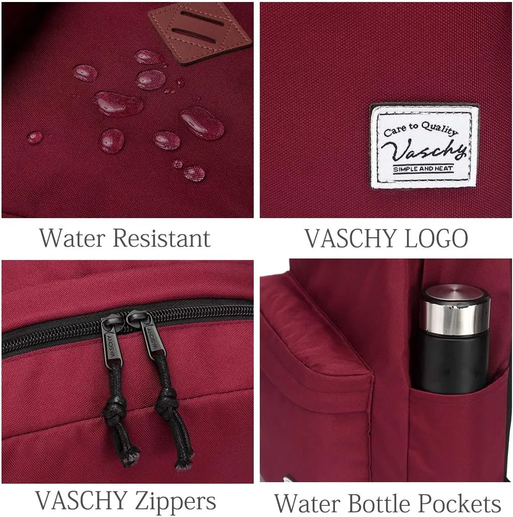 VASCHY Lightweight Backpack,20 Liters Classic Waterproof Collapsible Daypack for Sports and Traveling,Teenagers School Book Bag with Bottle Side Pockets Burgundy