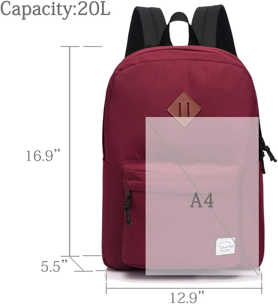 VASCHY Lightweight Backpack,20 Liters Classic Waterproof Collapsible Daypack for Sports and Traveling,Teenagers School Book Bag with Bottle Side Pockets Burgundy