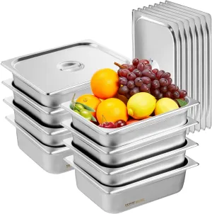 VEVOR 8 Pack Hotel Pans, 1/2 Size Anti-Jam Steam Pan with Lid, 0.8mm Thick Stainless Steel Steam Table Pan, 4-Inch Deep Commercial Table Pan, Catering Storage Food Pan, for Industrial & Scientific