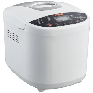 VEVOR Bread Maker, 19-in-1 2LB Dough Machine, Nonstick Ceramic Pan Automatic Breadmaker with Gluten Free Setting, Whole Wheat Bread Making, Digital, Programmable, 3 Loaf Sizes, 3 Crust Colors, White