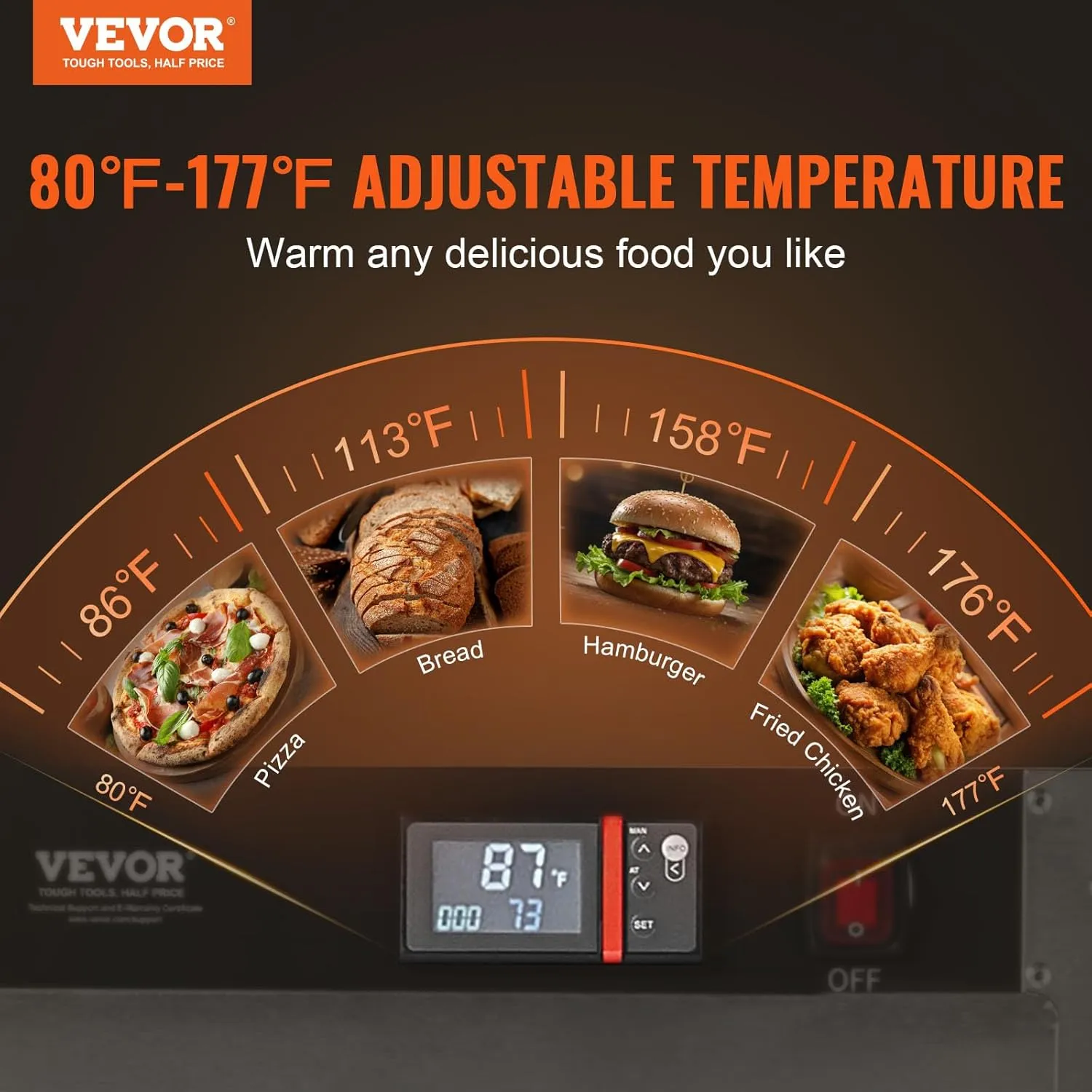 VEVOR Hot Box Food Warmer, 5-Tier Concession Warmer with Water Tray, 5 Pans, Single-Door and Adjustable Shelves, Stainless Steel Food Warmer Cabinet, Ideal for Storing Pizza, Chicken, Restaurant