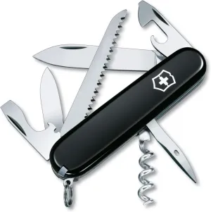 Victorinox Camper Swiss Army Knife, 13 Functions, Swiss Made Pocket Knife with Large Blade, Screwdriver, Tweezers and Key Ring - Black