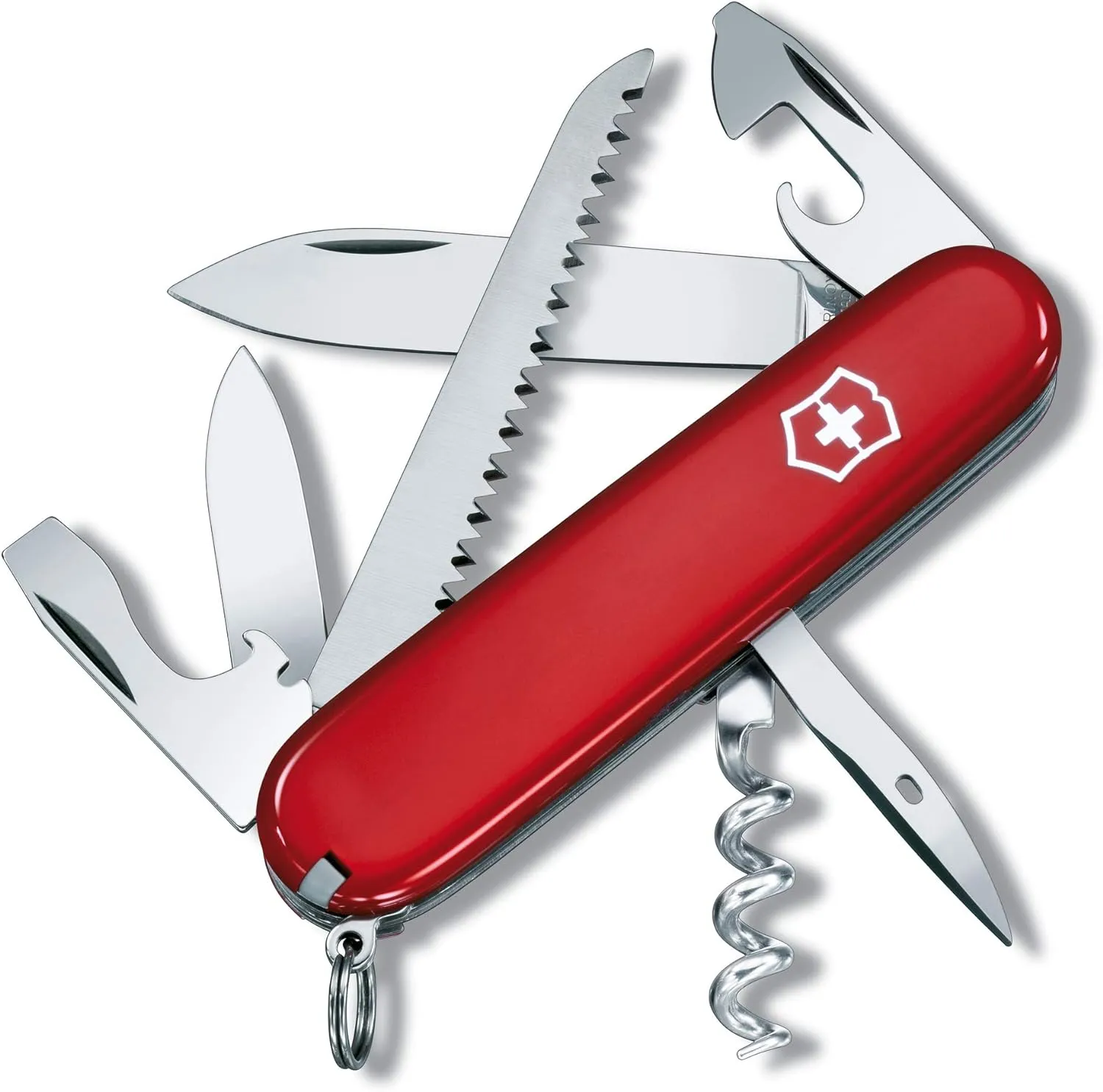 Victorinox Camper Swiss Army Knife, 13 Functions, Swiss Made Pocket Knife with Large Blade, Screwdriver, Tweezers and Key Ring - Red