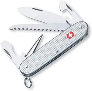 Victorinox Farmer Alox Swiss Army Knife, 9 Functions, Swiss Made Pocket Knife with Large Blade, Screwdriver, Can Opener and Wire Stripper - Silver