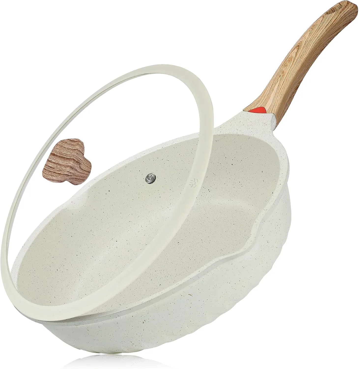 Vinchef Nonstick Deep Frying Pan, Saute Pan with Lid, 11"/5Qt, German 3C  Ceramic Coating, Induction Compatible, White Color, Cookware for Kitchen