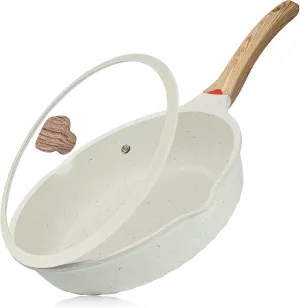 Vinchef Nonstick Deep Frying Pan, Saute Pan with Lid, 11"/5Qt, German 3C  Ceramic Coating, Induction Compatible, White Color, Cookware for Kitchen