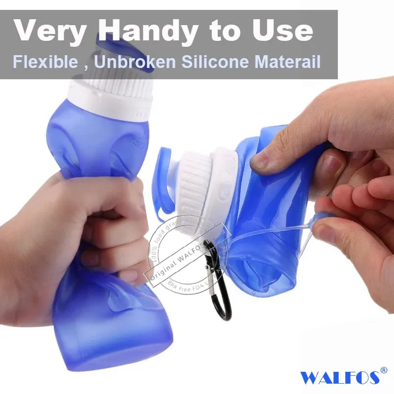 WALFOS Food Grade 500ML Creative Collapsible Foldable Silicone Drink Sport Water Bottle Camping Travel Plastic Bicycle Bottle