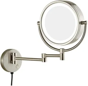 Wall-Mounted Makeup mirror Nickel Plating 8-inch LED Makeup Mirror 3X Magnification Beauty Mirror Wall-mounted 360-degree Rotating