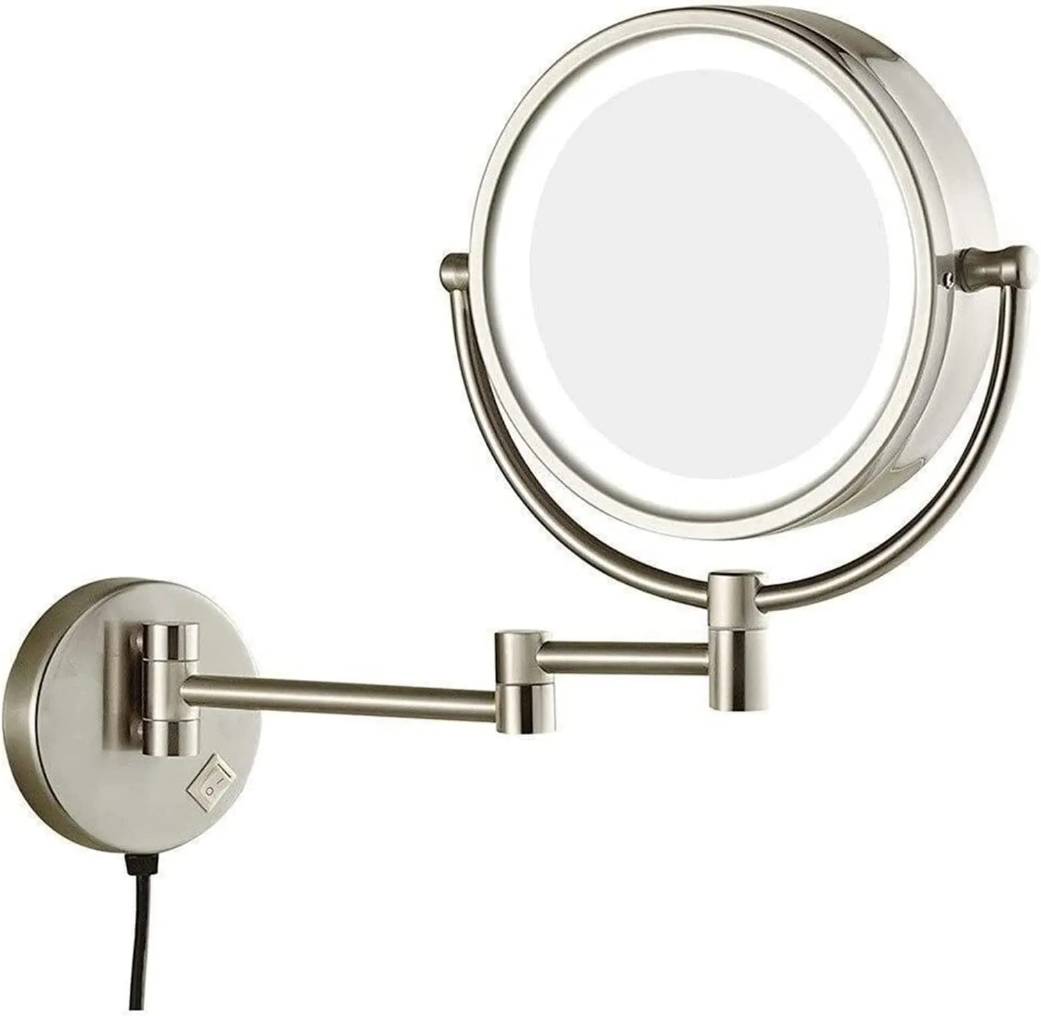 Wall-Mounted Makeup mirror Nickel Plating 8-inch LED Makeup Mirror 3X Magnification Beauty Mirror Wall-mounted 360-degree Rotating