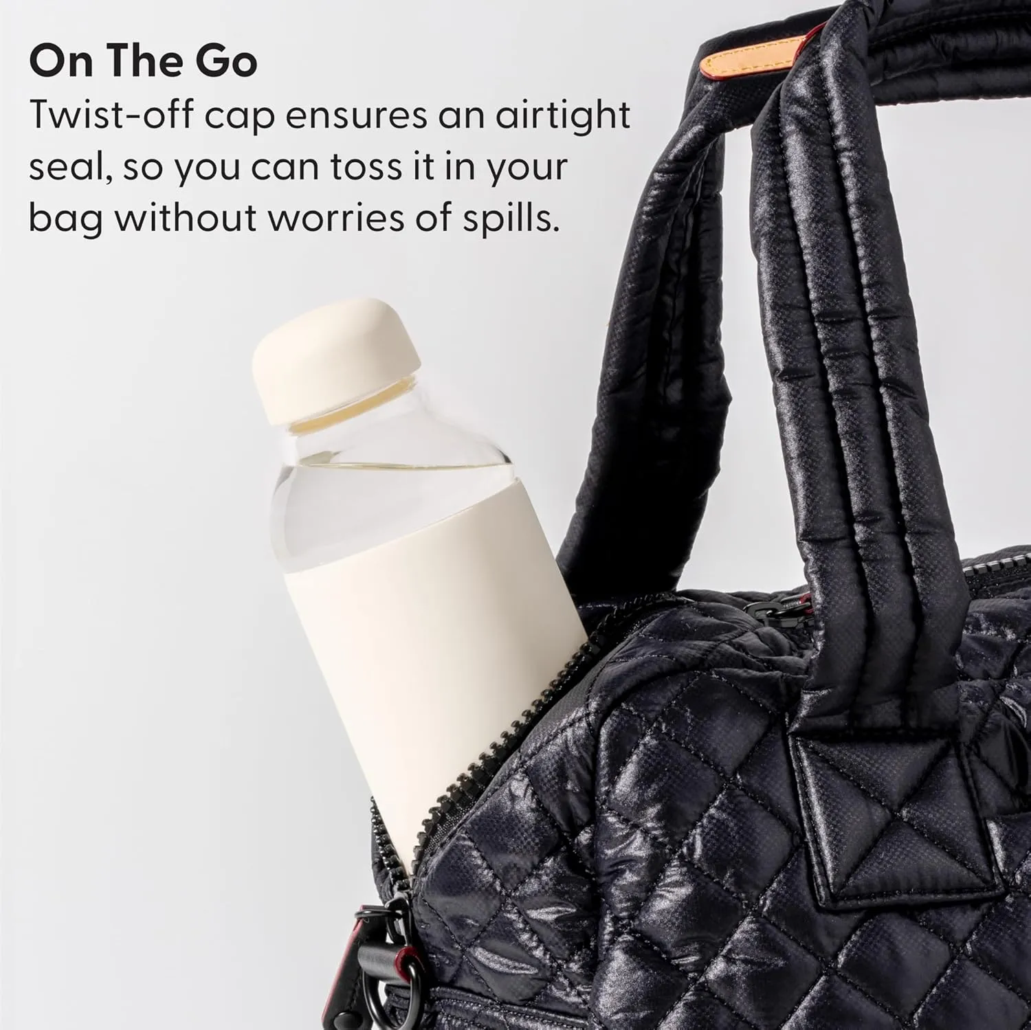 W&P Porter Glass Water Bottle w/ Protective Silicone Sleeve | Charcoal 20 Ounces | On-the-Go | Reusable Bottle for Coffee, Tea and Water | Portable | Dishwasher Safe