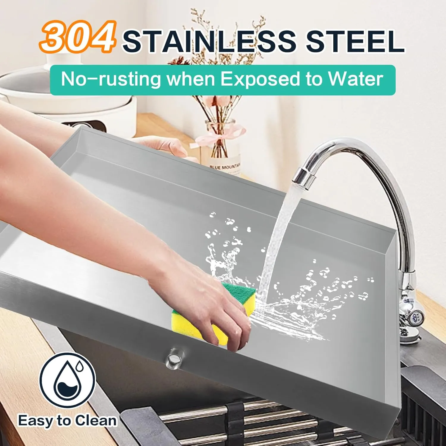Washing Machine Pan,27''x25''x2.5'' Heavy Duty 304 Stainless Steel Washing Machine Drain Pan,Washer Tray for Floor Protection,Compact Washer Drip Tray with Drain Hole & Hose Adapter