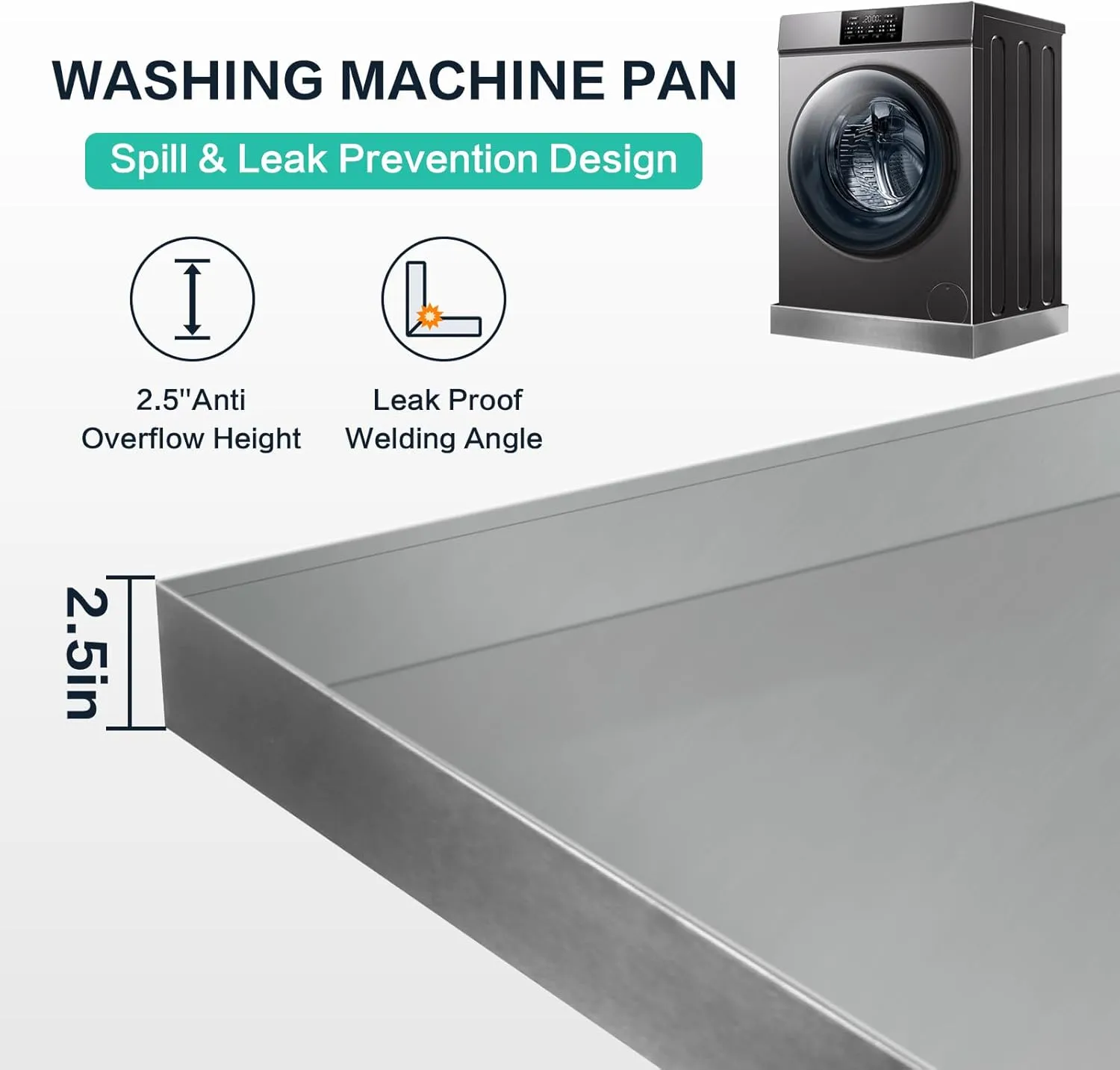 Washing Machine Pan,32''x30''x2.5'' Heavy Duty 304 Stainless Steel Washing Machine Drain Pan,Washer Tray for Floor Protection,Compact Washer Drip Tray No Hole