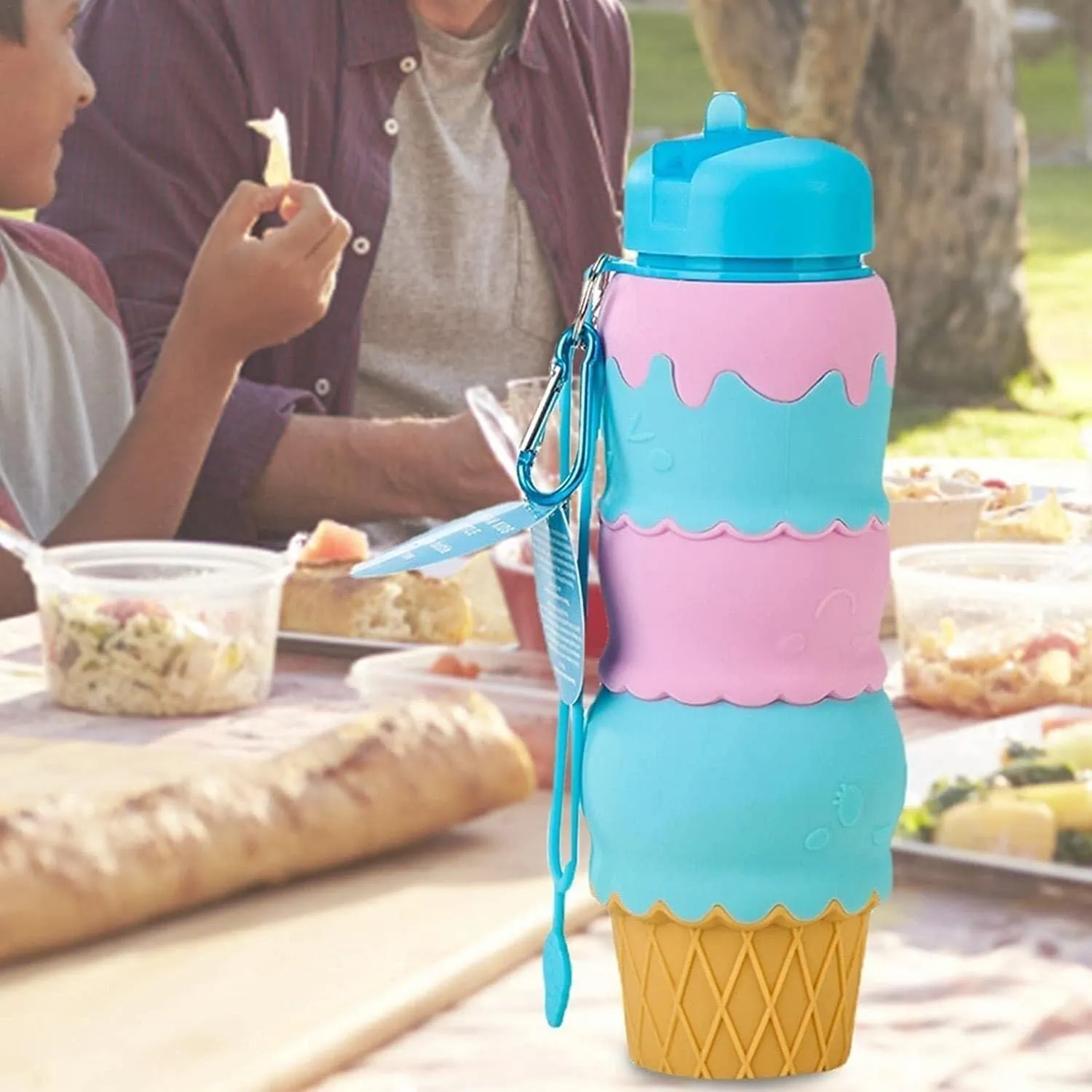 Water Bottle Sports Silicone With Handle And Straw Ice Cream Kettle Outdoor Water Bottle Cartoon Cute Portable Water Cup