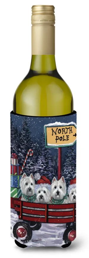 Westie Christmas Red Wagon Wine Bottle Hugger PPP3227LITERK
