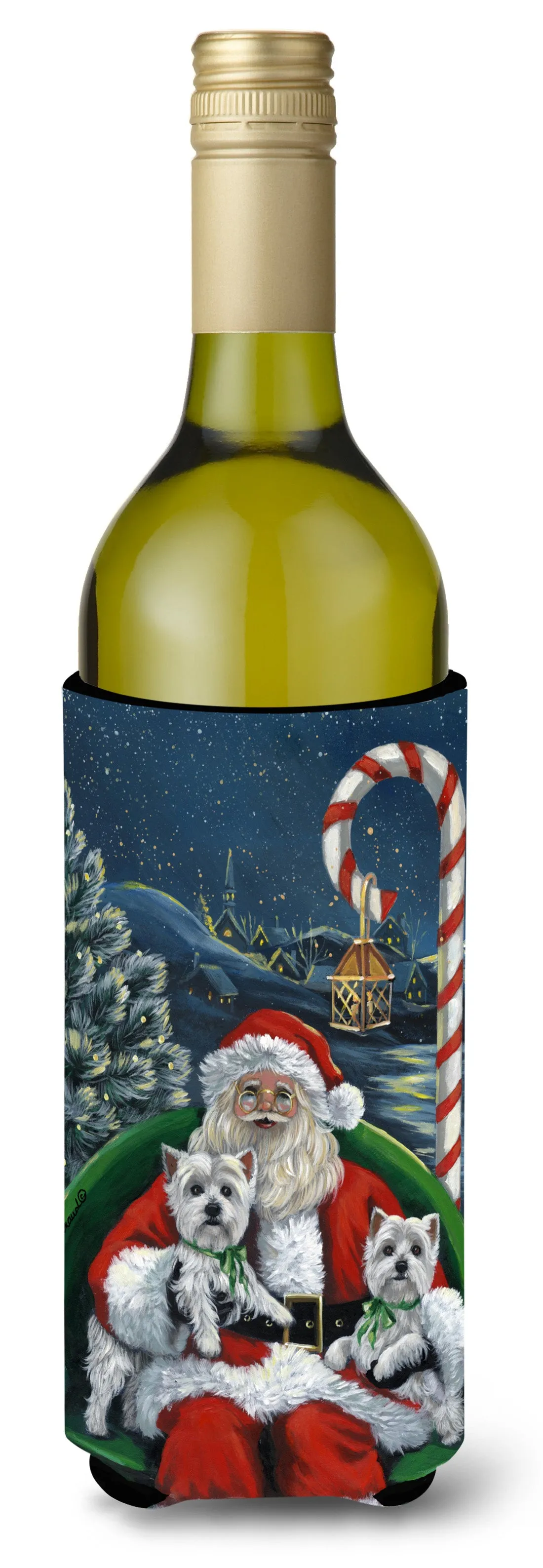 Westie Christmas Santa's Village Wine Bottle Hugger PPP3228LITERK