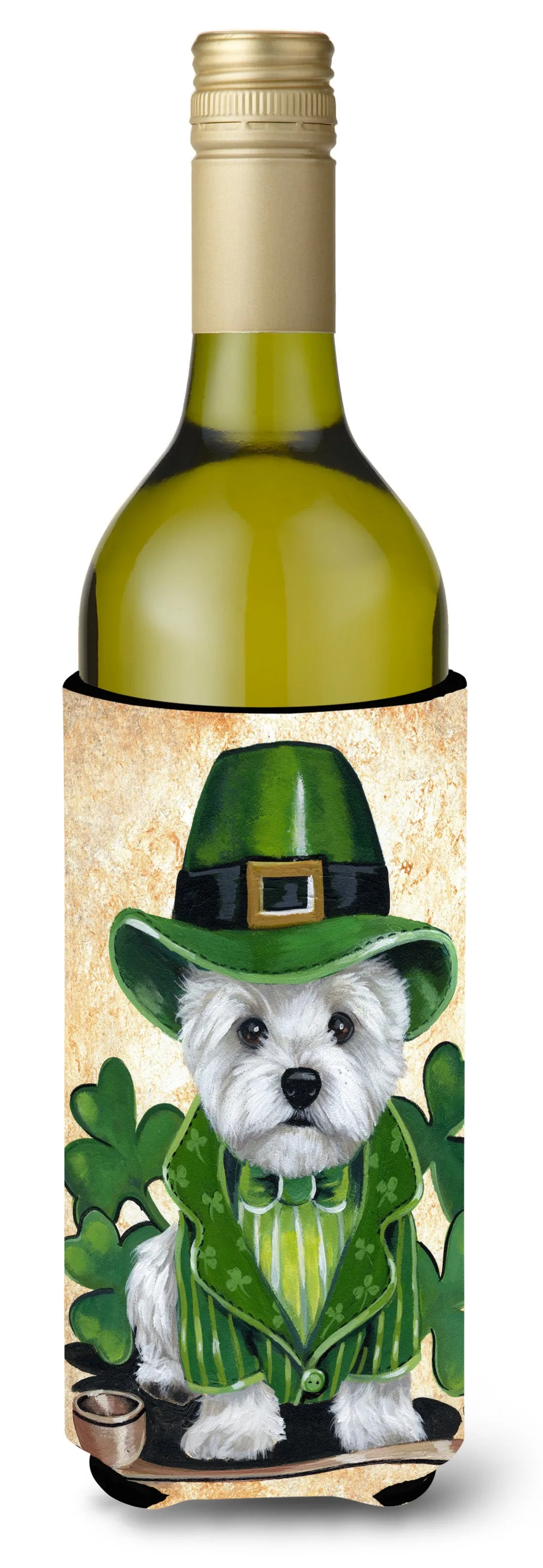 Westie St Patrick's Day Leprechaun Wine Bottle Hugger PPP3214LITERK