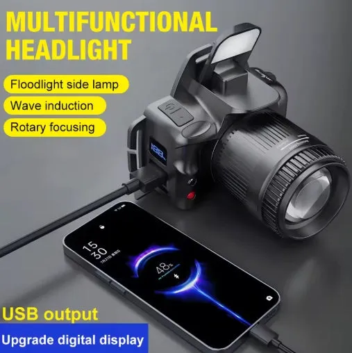 White Laser 100000 lumens Sensor Zoom Headlamp Digital Display Phone Rechargeable Headlamps