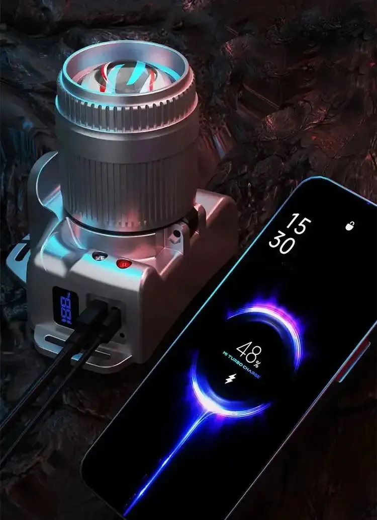 White Laser 100000 lumens Sensor Zoom Headlamp Digital Display Phone Rechargeable Headlamps