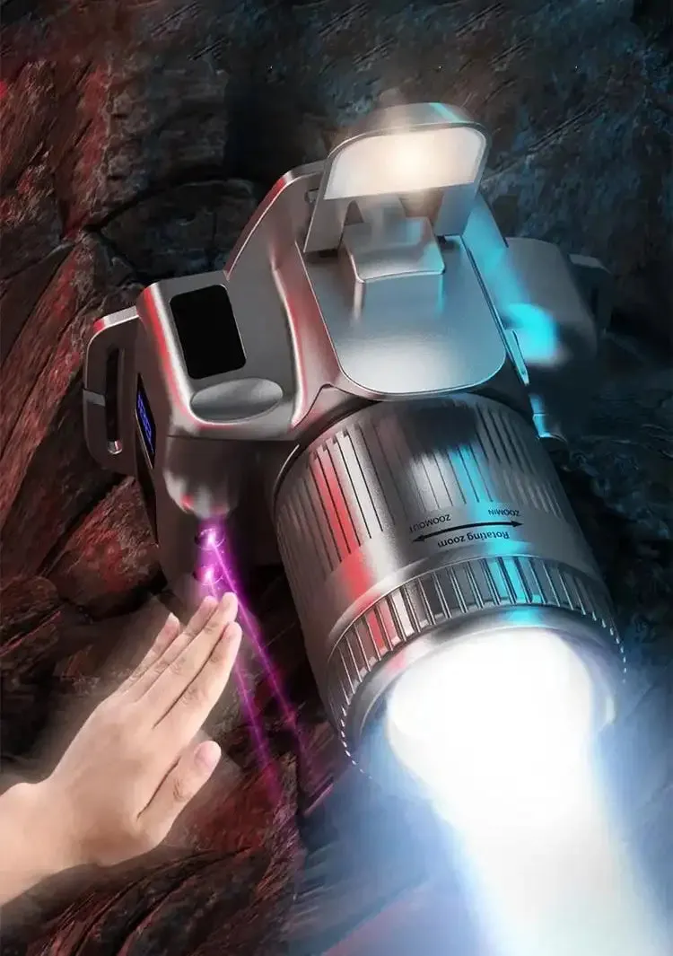 White Laser 100000 lumens Sensor Zoom Headlamp Digital Display Phone Rechargeable Headlamps