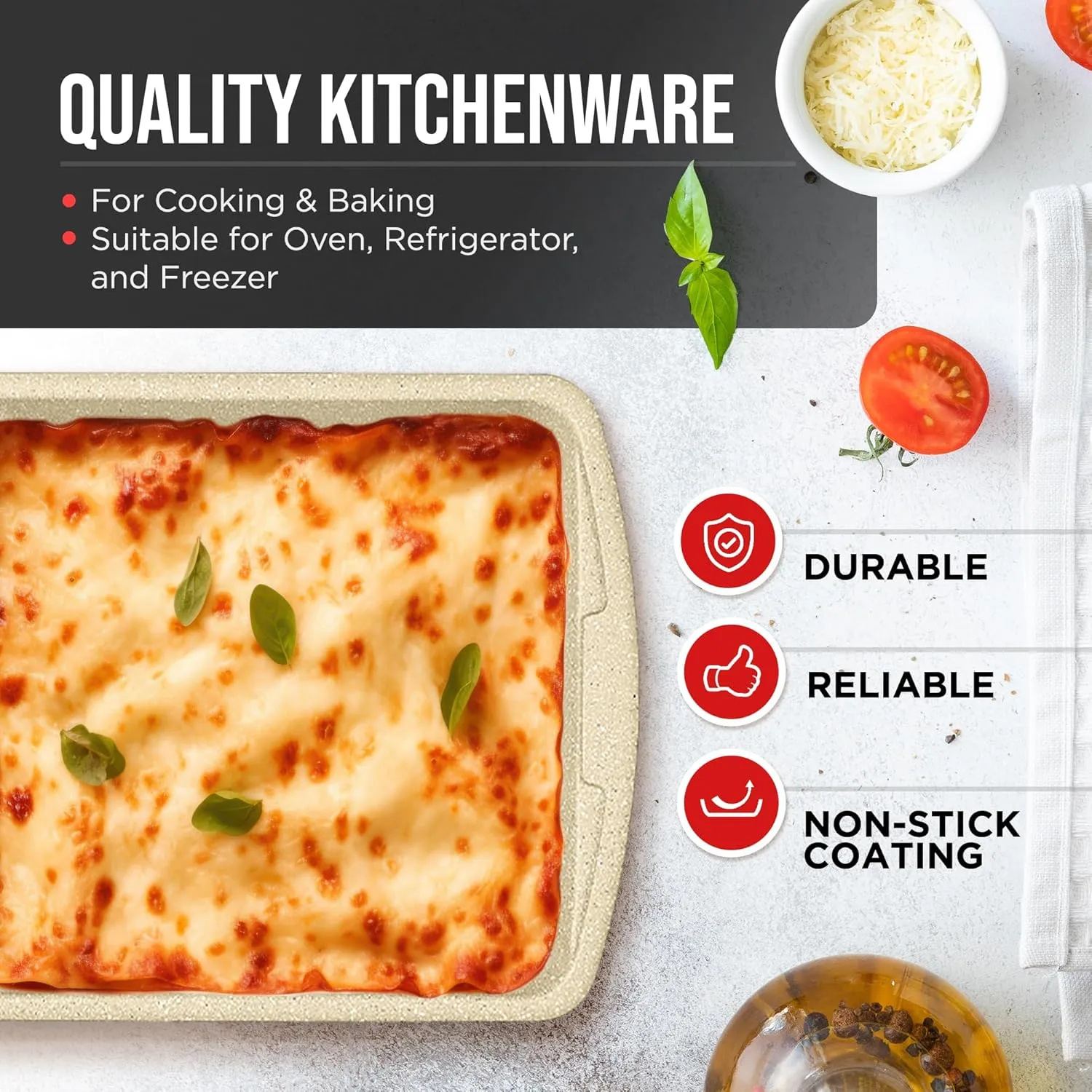White Marble 10-Piece Bakeware Sets, Nonstick Carbon Steel Baking Sheet & Pans, Stackable Space-Saving Bakeware, Dishwasher Safe, Stain-resistant, PFOAPFOSPTFE Free, Oven Safe Up To 450°F (230°C)