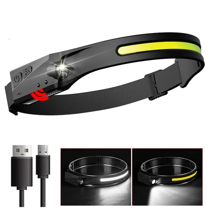 Wide angle Floodlight COB Headlamp Induction Headlamp with Built-in Battery Flashlight  Head Torch 5 Lighting Modes Head Light