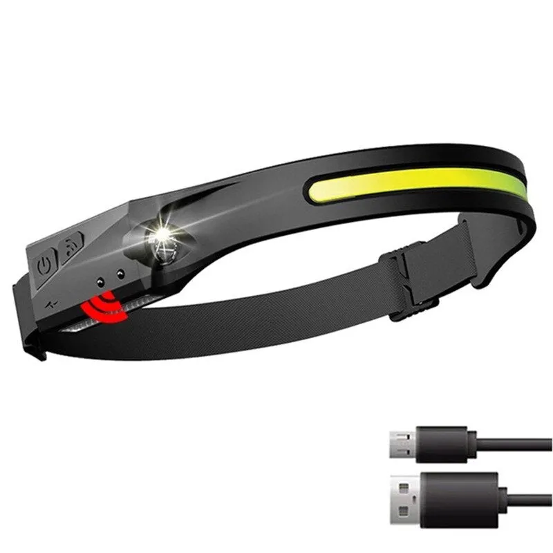 Wide angle Floodlight COB Headlamp Induction Headlamp with Built-in Battery Flashlight  Head Torch 5 Lighting Modes Head Light