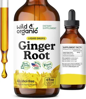 Wild & Organic Ginger Root Extract Drops - Immune & Digestive Support - Liquid Ginger Supplements - Vegan, Sugar & Alcohol-Free Tincture - 4 fl oz