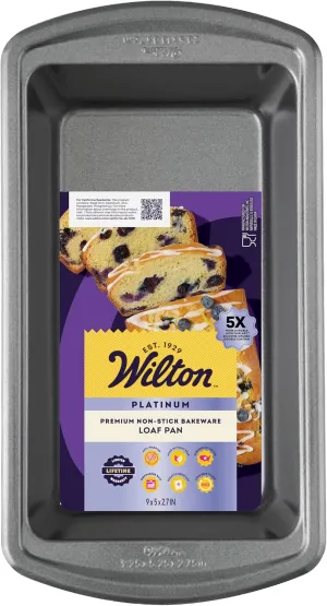Wilton Advance Select 9x5 Inch Loaf Pan; Made without PFAS, Extended Handles, Non-Stick With DuraLast™ Silicone-Infused Coating, Bread Loaf Pan For Homemade Bread (Steel)
