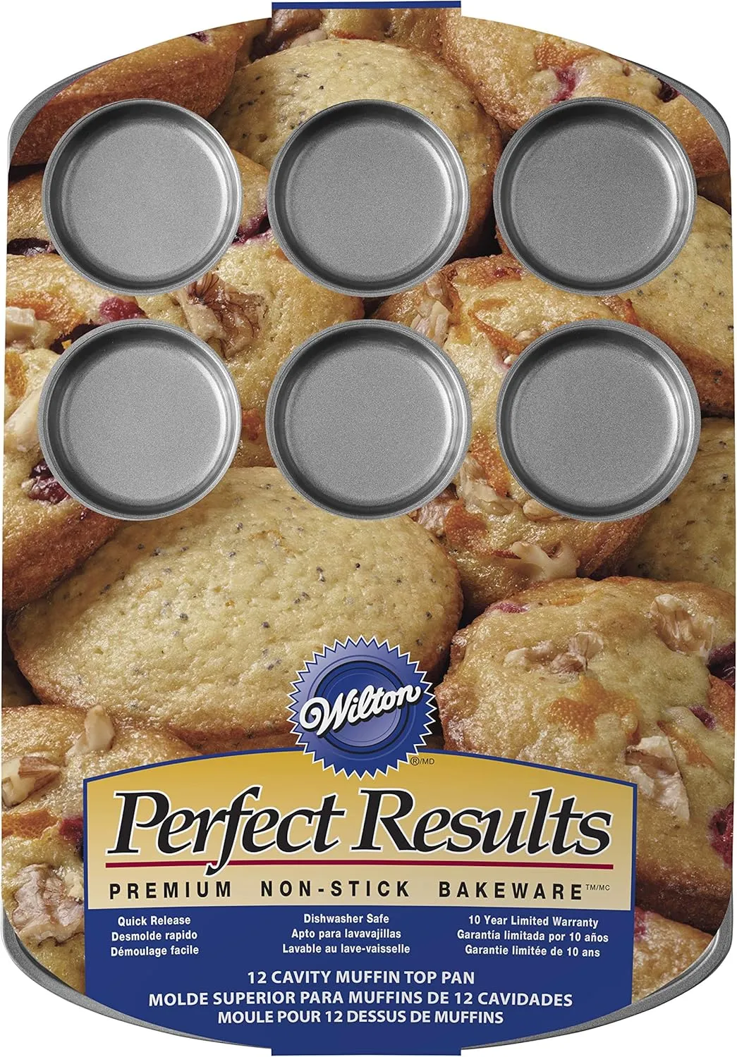 Wilton Perfect Results 12-Cavity Muffin Top Pan, Made without PFAS Non-Stick Bakeware, Scratch Resistant Baking Pan (Steel), the Must-Have Kitchen Essential.