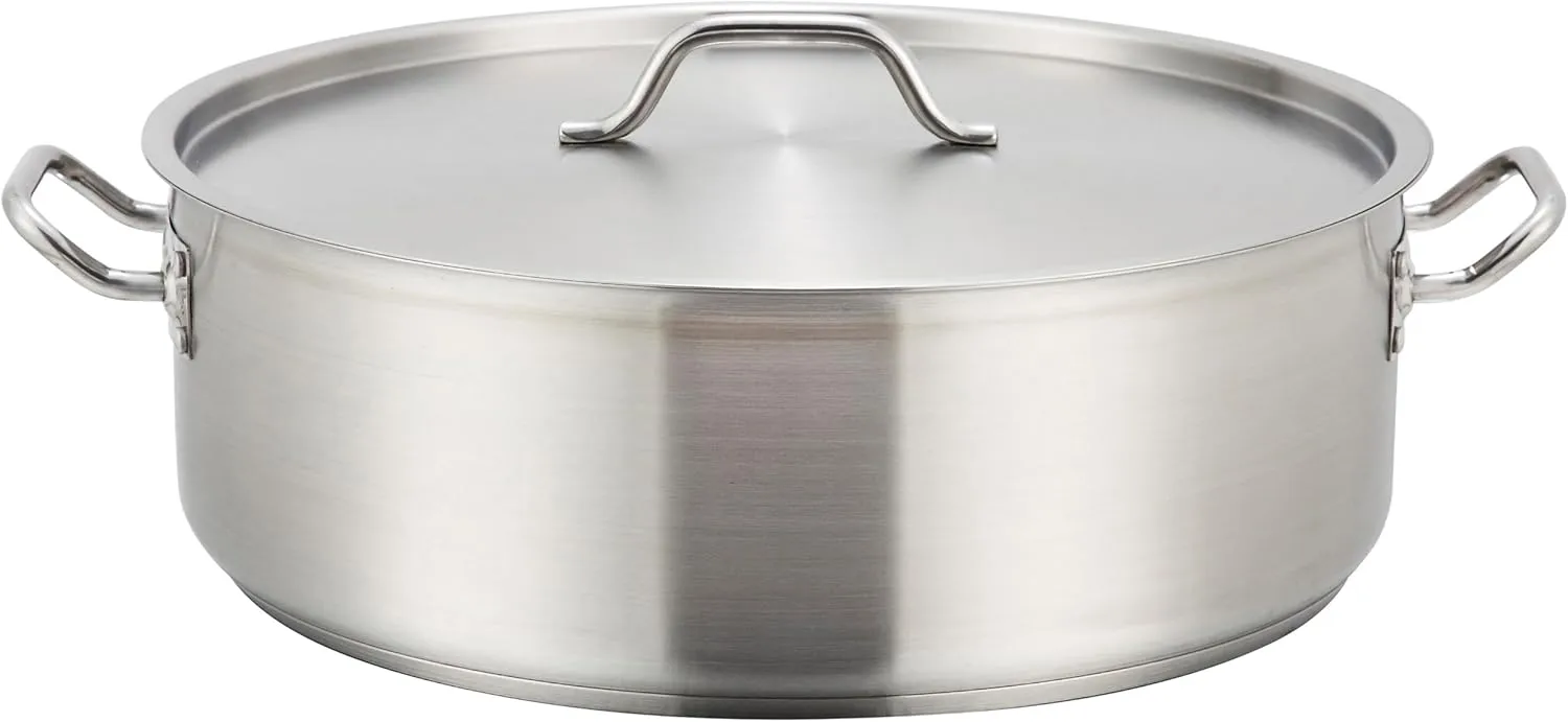 Winco Commercial-Grade Stainless Steel Brazier with Lid, 20 Quart