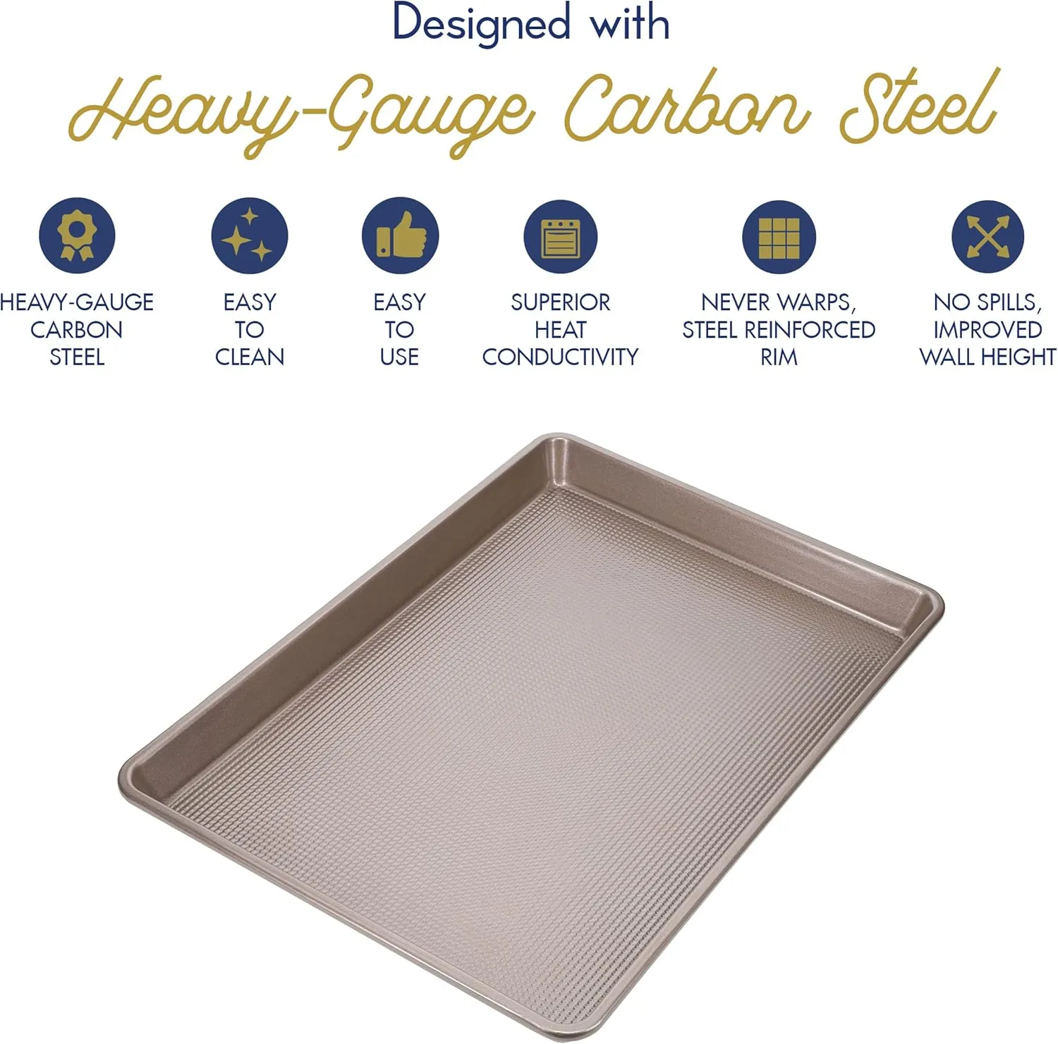 Wire Rack Baking Sheet Pan Set by Ultra Cuisine - Half Sheet Pan Set with 100% Stainless Wire Rack - Dishwasher Safe - Steel Reinforced Rim - Aluminum Cooling racks for Cooking and Baking - Champagne