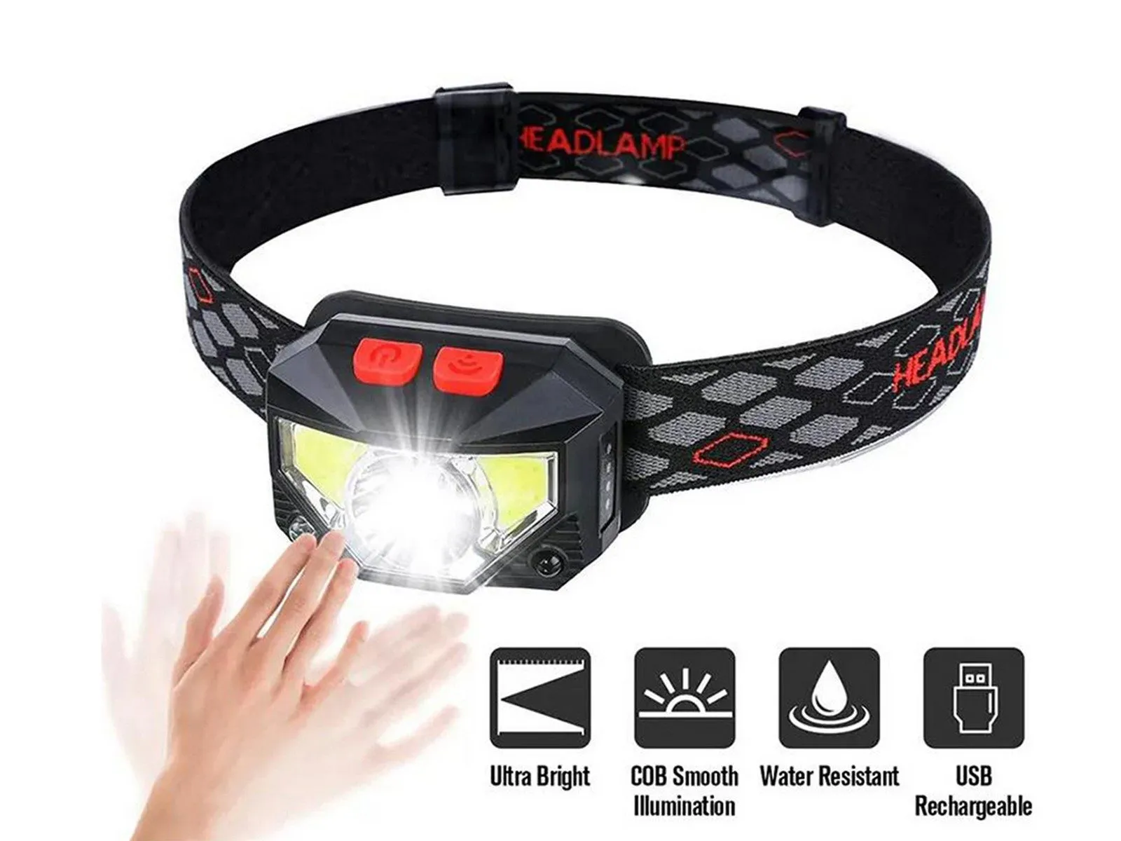 with Torch Headlight Stock-clearance LED Headlamp Rechargeable Sensor 2Pcs Secure transactions Head Motion