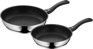 WMF Devil Pans Set of 2聽Nonstick Frying Pan Coated 24聽28聽cm Permadur Flame-Retardant Plastic Handle Cromargan Stainless Steel Hand Wash Dfrei Induction Frying Pan, Silver, 16聽cm (Pack of 2聽Units