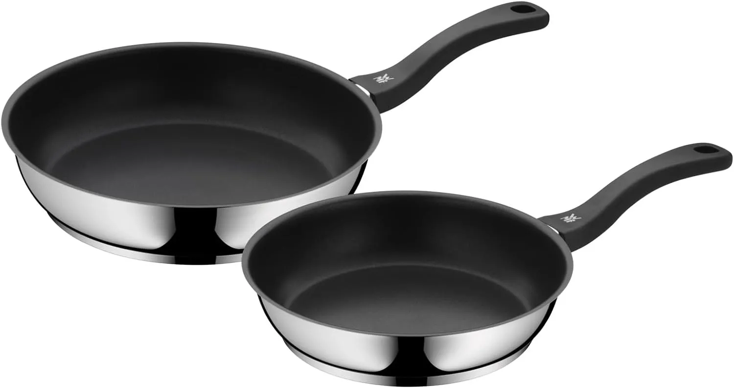 WMF Devil Pans Set of 2聽Nonstick Frying Pan Coated 24聽28聽cm Permadur Flame-Retardant Plastic Handle Cromargan Stainless Steel Hand Wash Dfrei Induction Frying Pan, Silver, 16聽cm (Pack of 2聽Units