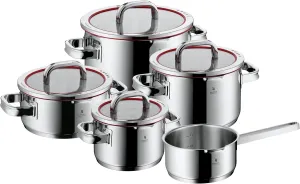 WMF Function 4 5-Piece Induction Saucepan Set, Glass Lid with 4 Pouring Functions, Polished Cromargan Stainless Steel, Induction Pots Set, Inner Scale