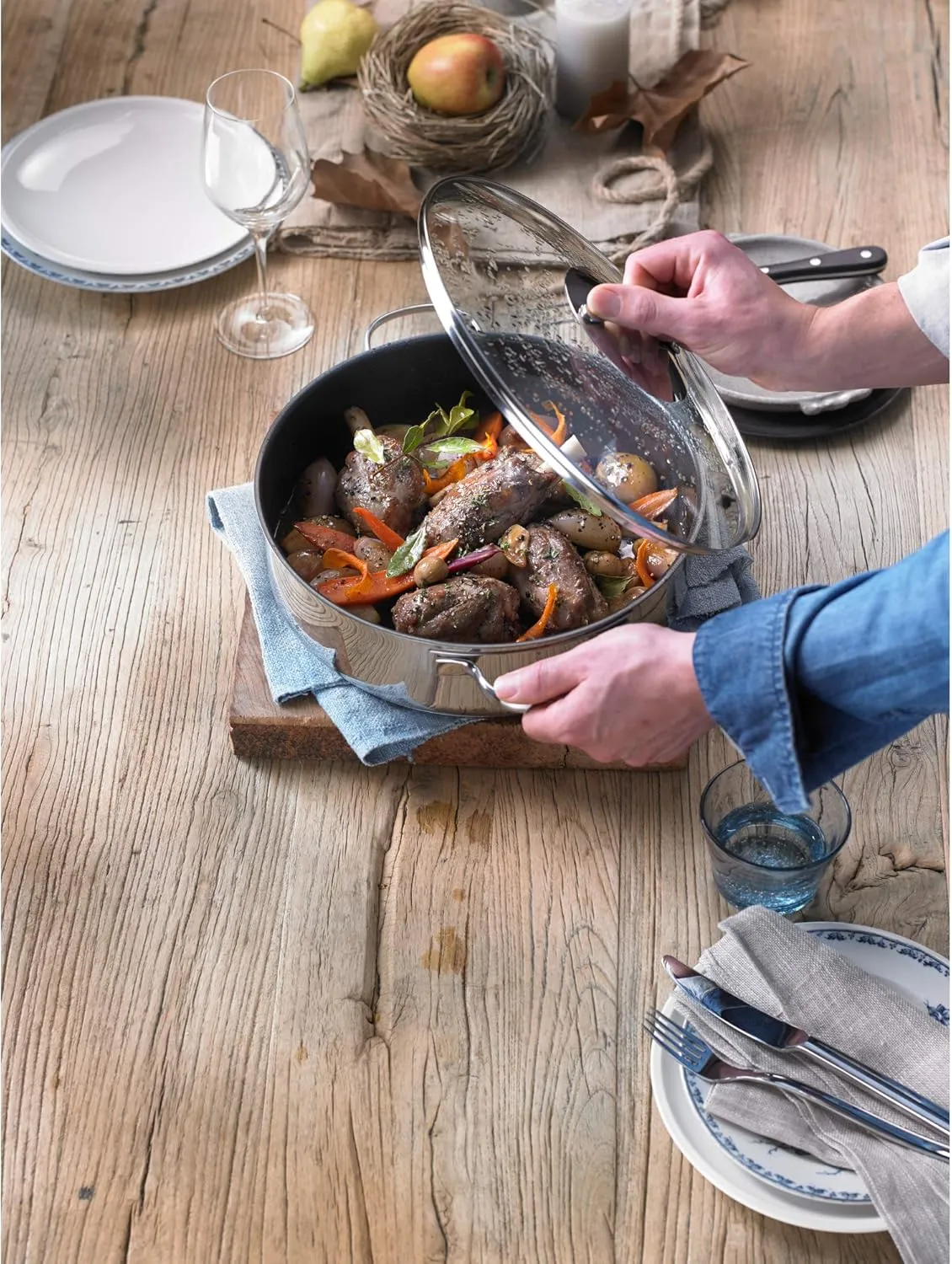 WMF Induction Sauté Pan 28 cm with Lid 5.0 L Cromargan Stainless Steel Coated Oven Safe High Rim