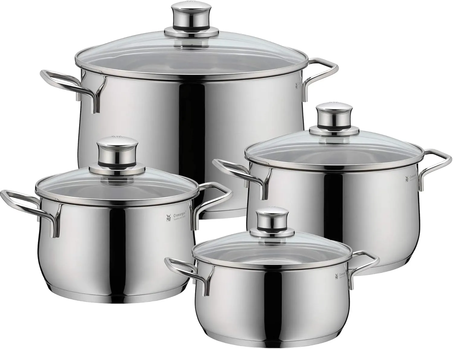 WMF Pot Set 4-Piece Diadem Plus Pouring Rim Glass Lid Cromargan® Stainless Steel Polished Suitable for Induction Hobs Dishwasher-Safe