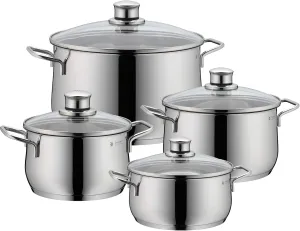 WMF Pot Set 4-Piece Diadem Plus Pouring Rim Glass Lid Cromargan® Stainless Steel Polished Suitable for Induction Hobs Dishwasher-Safe