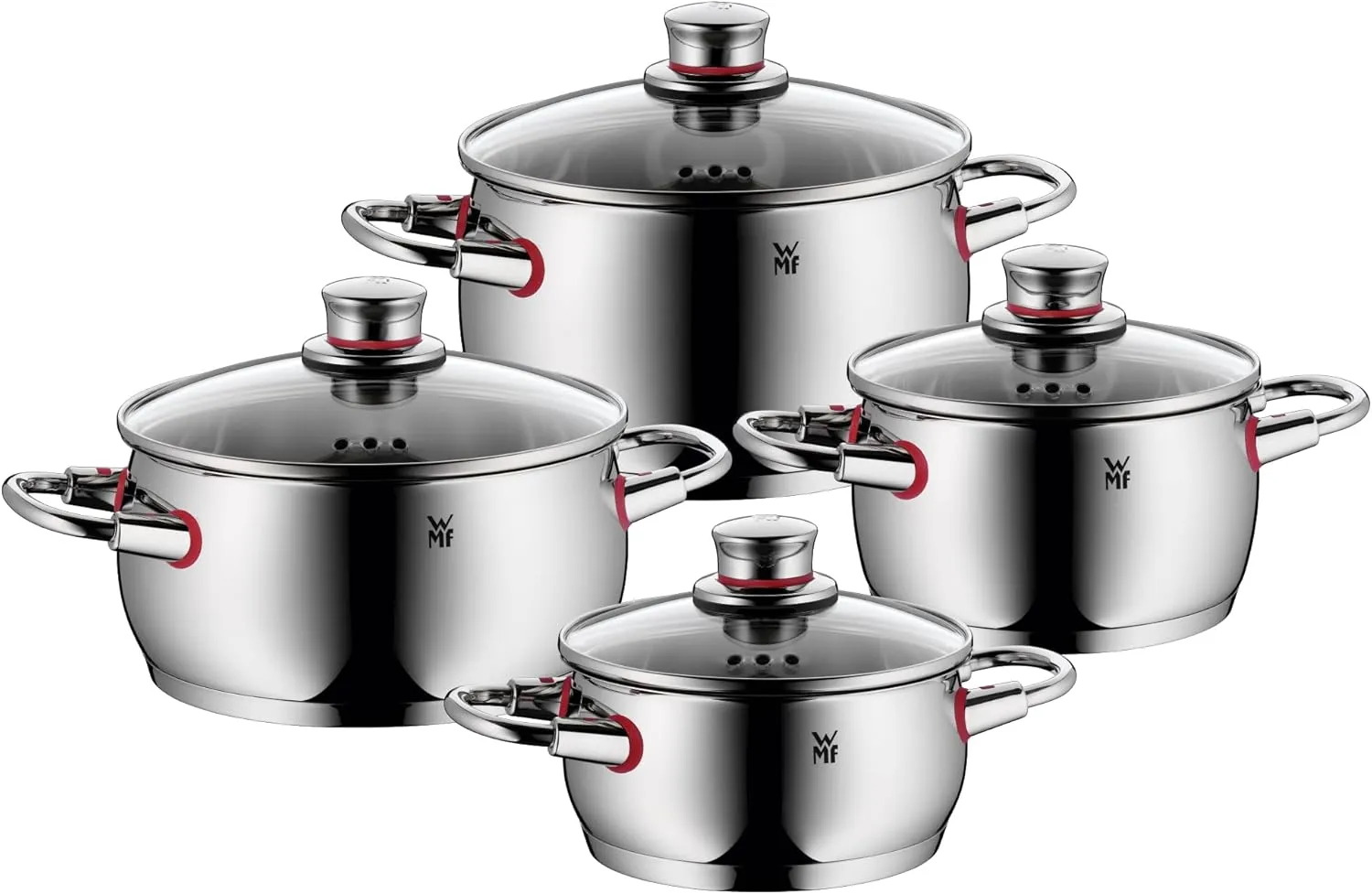 WMF Pot Set 4-Piece Quality One Steam Vent Glass Lid Cromargan® Stainless Steel Polished Suitable for Induction Hobs Dishwasher-Safe