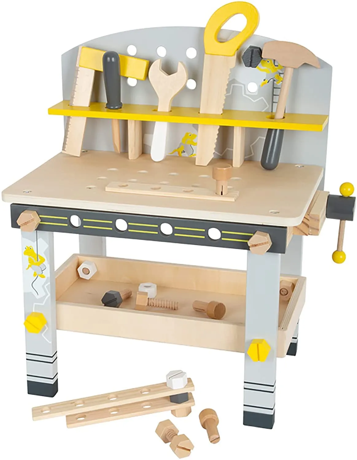 Wooden Toys- Compact Premium Workbench Playset for Boys and Girls- Role Play Construction Set Includes 5 Wooden Tools-Ages 3 , Multi, 11805