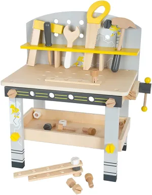 Wooden Toys- Compact Premium Workbench Playset for Boys and Girls- Role Play Construction Set Includes 5 Wooden Tools-Ages 3 , Multi, 11805