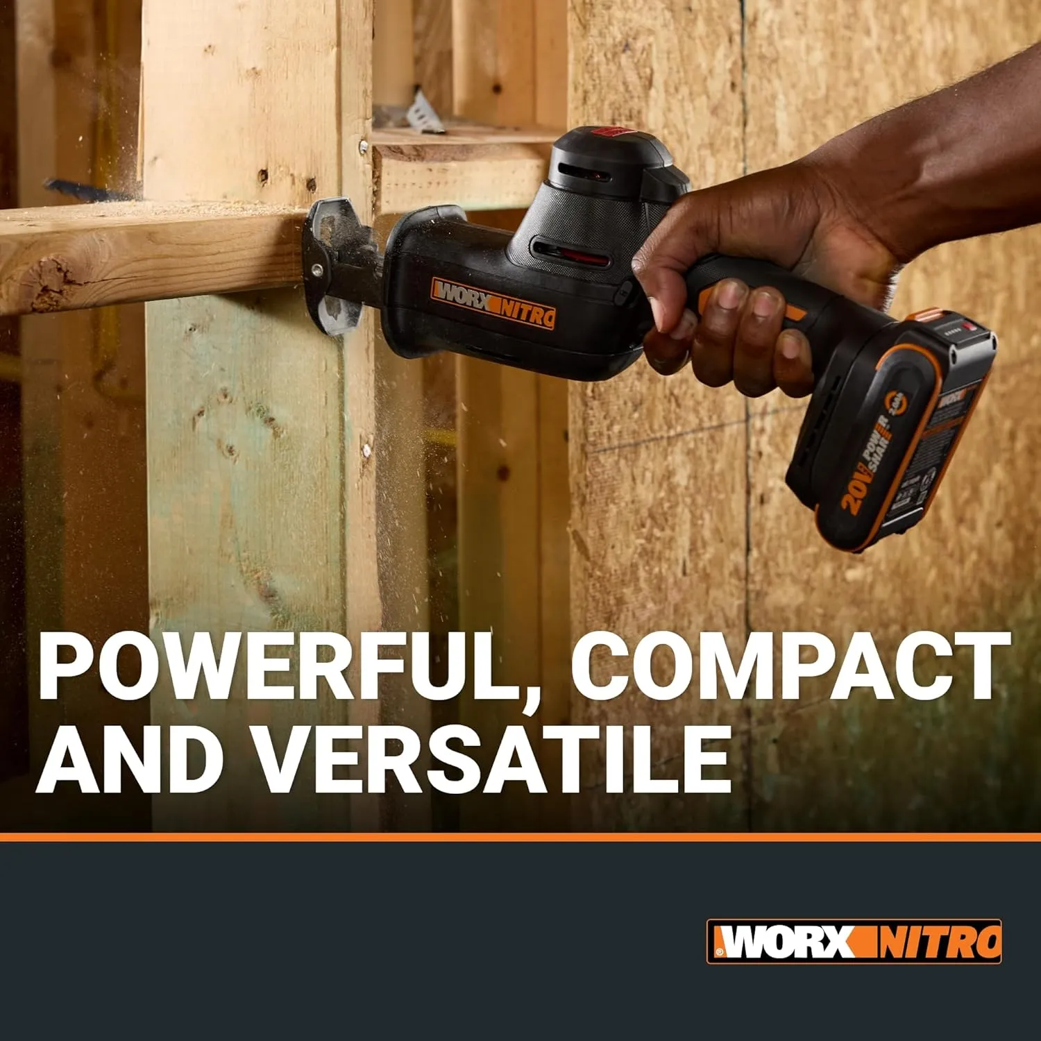 WORX 20V Compact Electric Cordless Reciprocating Saw, 1” Stroke Length, Brushless Motor for 50% Longer Runtime, Lightweight Design for One-handed Operation –Tool Only WX501L.9
