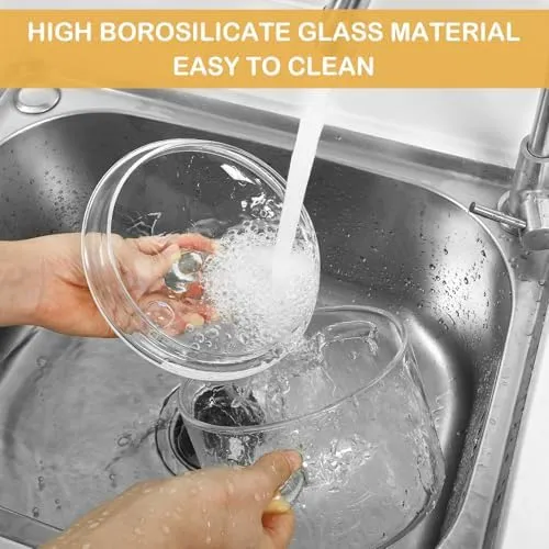 Yardwe Glass Cooking Pot- 1.35L Heat- Resistant Borosilicate Glass Two- eared Instant Noodle frying pans for Pasta Noodle, Soup, Tea Transparent